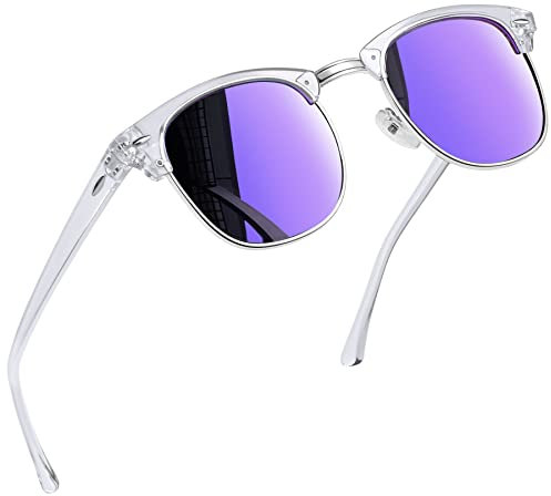Joopin Occhiali da Sole Donna Polarizzati a Specchio UV Protezione Classici Mezza Montatura Rettangolari Occhiali da Sole Uomo Trasparente (Lenti Viola)