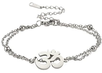 EUEAVAN Om Aum Om Ohm Hindu-Sanskrit Symbol Armband Mode Fußkettchen Manschette Armreif Yoga spiritueller Glücksbringer Amulett Schmuck Zubehör, Edelstahl, Ohne Edelstein (silber)