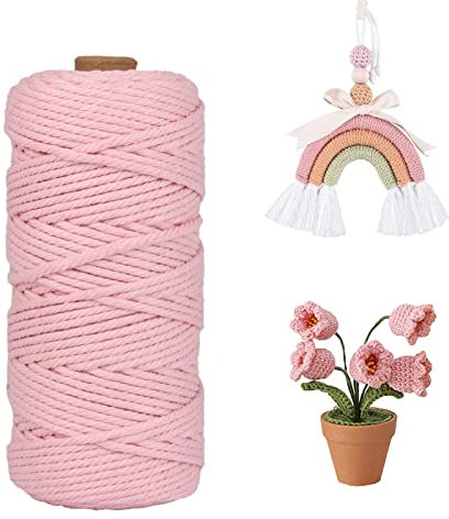 EDATOFLY Macrame Cord, Corda Macrame 3mm x 100m, Filo di Cotone Naturale, per Tende, Acchiappasogni, Porta Vaso, Piante da Appendere (Rosa)