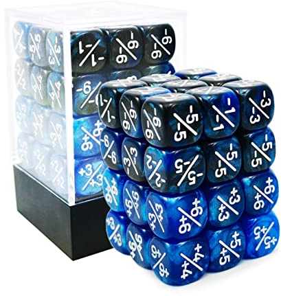36 Stück 12 mm positive und negative Würfelzähler, Marmor-Blau + Zwillinge, blau und schwarz, kleine Token-Treue-Würfel, kompatibel mit MTG, CCG