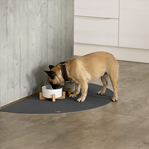 SanoZoo® Napfunterlage - Öko-TEX - Made in Germany - rutschfeste Futtermatte für Hunde & Katzen Halbrund 40x80cm Grau, wasserfest