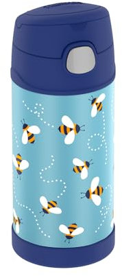 THERMOS kids FUNTAINER STRAW BOTTLE Bouteille isotherme pour enfants en acier inoxydable avec paille 12 h froid 12 h complètement étanche pour l'école, la maternelle, les pauses 0,35 l