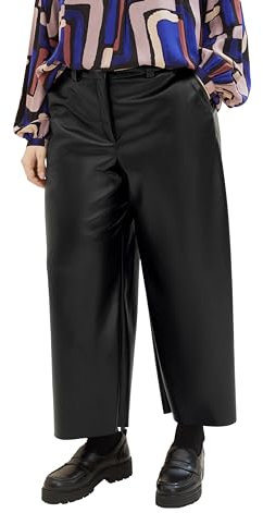 TOM TAILOR Damen Plussize Fake-Leder Culotte Hose mit Gürtel, deep black, 50/28
