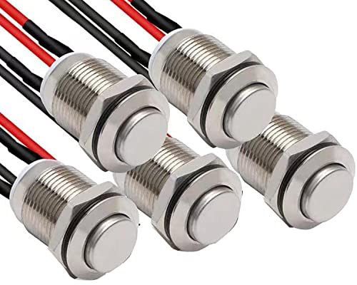 RUNCCI-YUN 5Pcs 2A 12V/24V/125V/250V 12 mm Interruttore a Pulsante Interruttori a Pulsante autobloccante in Metallo Impermeabile SPST NC Interruttore autobloccante(Alta Testa)
