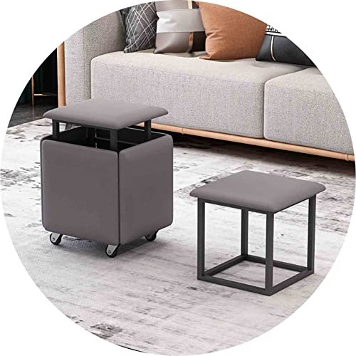 JUNNIU Magic Cube Stools 5 en 1 Silla anidada con Asiento de Cuero y Ruedas, Muebles para el hogar, Comedor, Cocina, otomanas apilables Suaves (tamaño: 45x45x45 cm, Color: Gris Oscuro) Decoration