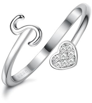 Milacolato 925 Sterling Silber Herz Initial Ringe für Frauen Mädchen 18K Gold Plated Initial Herz Stapelbar Ringe Einstellbare Initial Ringe für Teenager Heart Alphabet Buchstaben Ringe Damen