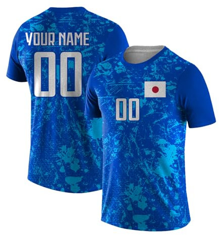 Yolovi Personalisiertes Fussballtrikot mit Namen Nummer Drucken Nationalflagge Sport Casual Trikots Fussballshirts für Herren Damen Jugendliche Japan