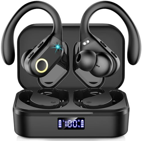 Bluetooth Kopfhörer Sport, Kopfhörer Kabellos Bass Sound, In Ear Kopfhörer Bluetooth 5.3 IPX7 wasserdichte, 60 Std Spielzeit, Sportkopfhörer mit HD Mic, LED-Anzeige, USB-C Ladebox Ohrhörer für Sport