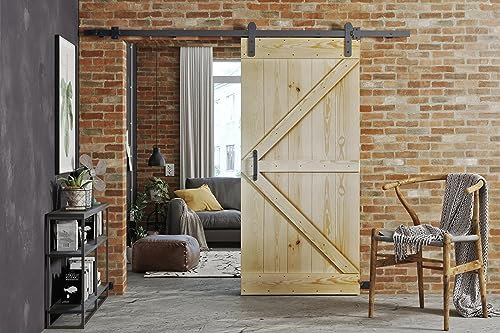 KIER FURNITURE GREEN Schiebetür zur Wandmontage – Schiebetür Komplettset Schiene Komplettset Mit Tür – Zimmertüren Mit Zarge Komplett - B86xH205xT3,6 cm - Kiefer