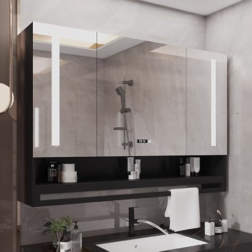 UkewEi Armoire de Toilette avec Éclairage, 3 Couleurs de Lumière, Armoire Miroir de Anti-buée, 100cm Armoire à Pharmacie de Rangement Murale pour Salle de Bain (Color : B, Size : 100cm)