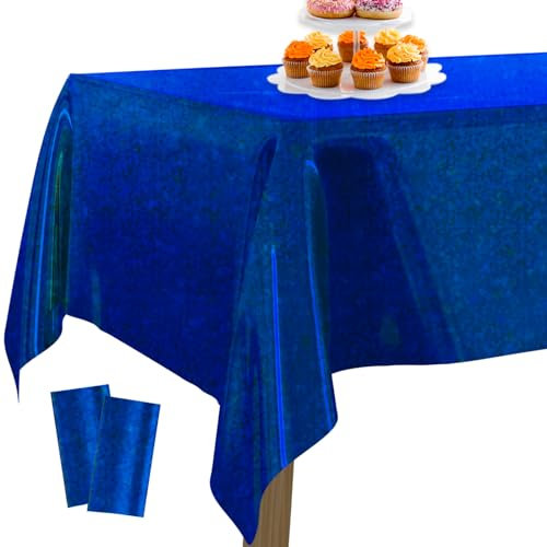 PartyWoo Folientischdecke Blau, 2 STÜCK Irisierende Tischdecke mit Punkten, 137 x 274 cm/ 54 x 108 Zoll Rechteckige Tischdecke Abwaschbar für 6 bis 8 Fuß Tisch, Tischdecke für Geburtstag, Hochzeit