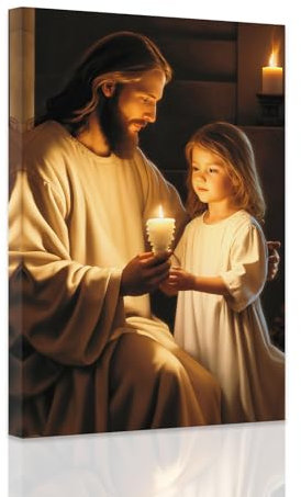ZXHYWYM Christliche Leinwanddrucke Bilder von Jesus und einem kleinen Mädchen Gemälde von Gott spirituelles Poster für Gebetsräume Kirchen Wanddekoration mit Rahmen (B (30.00 x 45.00 cms))