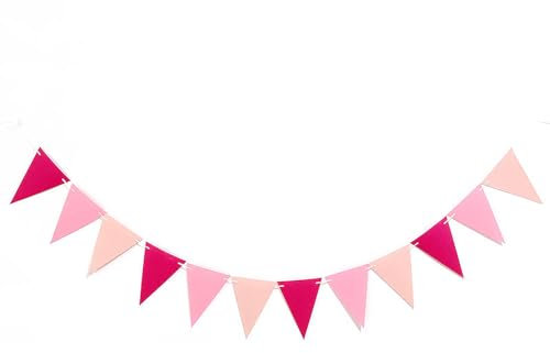 Rosa Wimpelkette. Rosa Wimpel.12 dreieckige Fahnen pro Banner,Filzbanner für Geburtstags Feier Hochzeit Dekoration (2,5m)