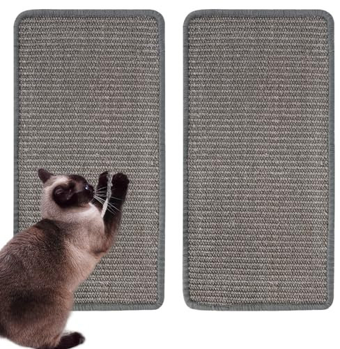 Guittly 2 Stück Kratzbretter Katze, Katzenkratzmatte, Katzen Kratzmatte Sisal, Kratzteppich für Katzen, Sisalmatte Weiß klebbar für Sofa Möbel Tür Kratzschutz (20 * 40 cm)
