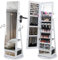 COSTWAY Schmuckschrank 360° drehbar, Spiegelschrank mit Ganzkörperspiegel, LED-Leucheten & Schublade & Haartrocknerhalter, Schmuckregal abschließbar, Standspiegel für Schmuck (Weiß)