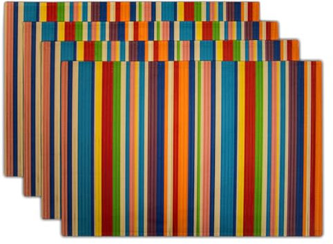 Sweetshow Tischsets mit lustigen, bunten Streifen, 30,5 x 45,7 cm, modern, mehrfarbig, gestreift, Bauernhaus, dekorativ, Leinen, waschbar, Platzsets für Urlaub, Party, Küche, Esstisch, Dekoration, 4