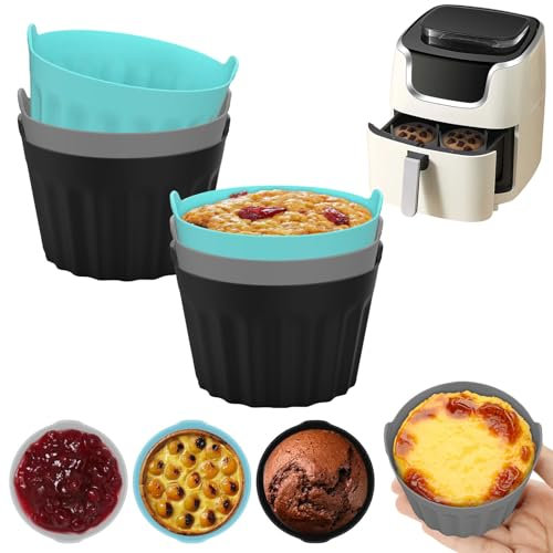 AKOFIC 6 Piezas Molde Silicona Huevo Freidora de Aire, Reutilizable Molde Magdalenas Air Fryer, Flexibles y Antihadherentes Molde Silicona Bizcocho Freidora de Aire, Accesorios para Freidoras Aire
