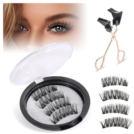 YUEMOL faux cils magnetique 2 paires de faux cils 3D d'aspect naturel sans colle, cils magnétiques réutilisables et légers sans Eyeliner (Color : Set 1)