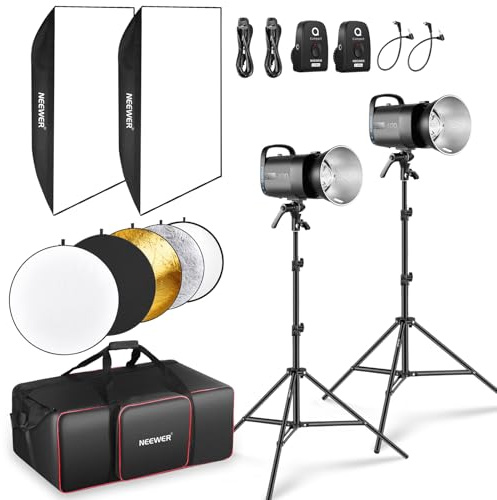 Neewer 800Ws Studio Monolight Flash Light Kit: 2 Pack S101-400W PRO 5600K Strobe Lights with 2.4G Trigger/150W Modeling Lamps/Bowens Mount/Softboxes/Stands/Reflector/Bag, Compatible with QPRO