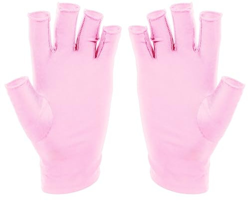 SUNUV Guanti UV per Manicure in Gel, Guanti anti UV UPF 50+ per Lampada per Unghie a LED UV, Guanti Professionali per Nail Art fai da te e Salone per Unghie Rose