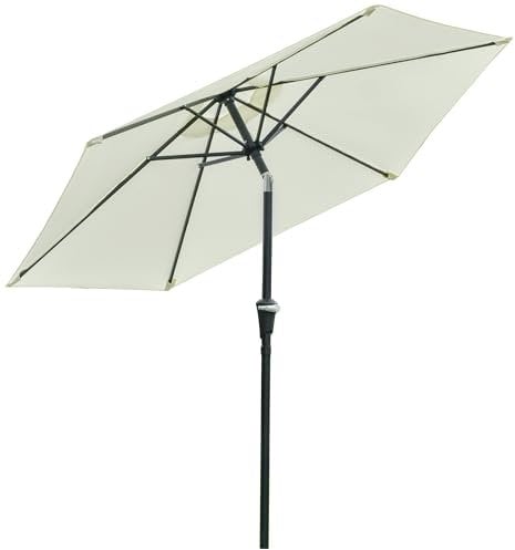 Outsunny Sombrilla Terraza Exterior Ø230 cm Sombrilla de Jardín con Ángulo Ajustable y Manivela Impermeable Parasol para Patio Terraza Crema