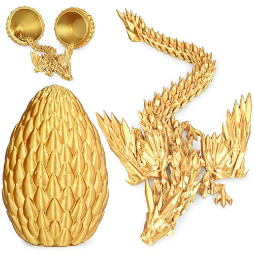 Olee Odee 3D gedruckte Drachen Eier mit beweglichem Drachen Sammler Figuren Fidget Spielzeug für Erwachsene Kinder Geburtstags Oster Regal Dekoration Aquarium,Gold,M (H: 14.5cm)