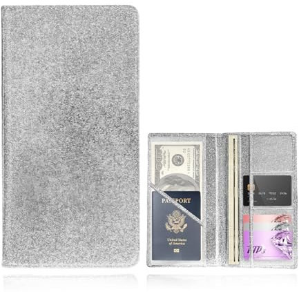 Suvnie Porta libretto e assicurazione auto, organizer in pelle per vano portaoggetti con chiusura magnetica, organizer per documenti per patente di guida (argento, lucido)