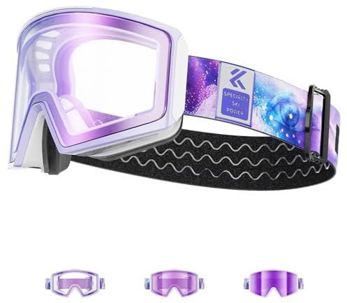 KAPVOE Photochromic ski goggles Magnetic lens, Anti-fog, UV400 protection, Suitable for men, women and teenagers Compatible with helmets Ideal for skiing snowboarding skating 05