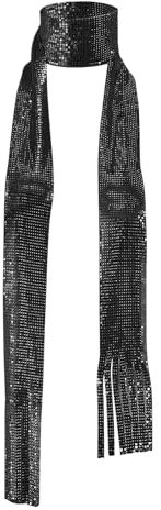 Glitzernder Pailletten-Schal, 70er Jahre Disco-Accessoire, lange schmale Krawatte für Damen, Fasching Karneval Club Party Kostüm (Schwarz)