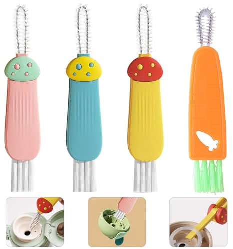 lomdung 4 Piezas 3 en 1 Cepillo de Limpieza de Tapas de Tazas, Cepillo de Limpieza de Espacios Multifunción, Portátil Conveniente y Potente, Cepillo para Tapas y Pajitas de Espacios Pequeños
