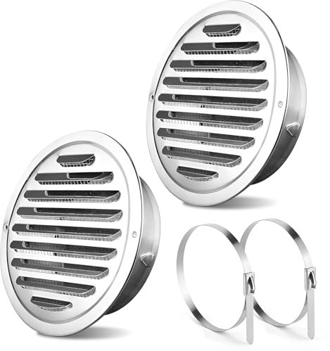 Rejilla Ventilacion, 80mm Inoxidable Rejilla Redonda de Aluminio con Mosquitera Rejilla Ventilacion Baño Salida de Humos Exterior para Techo de Cocina y Baño