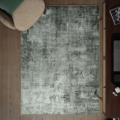 artyrugs Machine Washable Rug, 122x170cm, 75% Recycled Cotton, Short Pile, Non-Slip Backing, Non-Shedding, Suitable for Bedroom, Kitchen, Hallway, Office, Midsize, Botanic Green