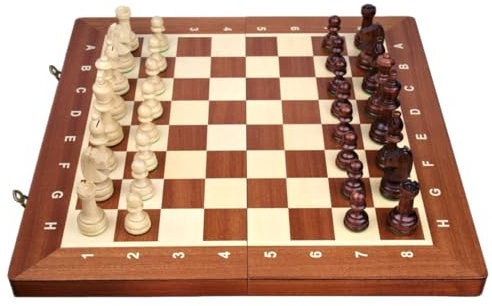 Abio Schachspiel Turnier 4 42x42cm Holz Schachbrett Hochwertig Klappbare Brettspiele Schach Spiel Reisespiele Set Spiele für Erwachsene Chess Board Turnier 4 94