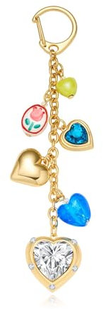 LILIE&WHITE Herz Schlüsselanhänger - Goldene Anhänger mit bunten Herzen & Kristallstein - Stilvolles Accessoire und Geschenkidee für Frauen - Hochwertig & Farbtreu, Geschenk für Geburtstag