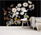 Fleurs Blanches Vintage Fond Noir Papier Peint 3D Intissé Bureau Salon Canapé Chambre Fond Décoration Murale-200cm×140cm