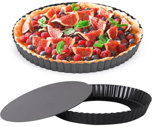 Moule à quiche de 22 cm avec fond amovible, moule à tarte cannelé de 22 cm pour la cuisson, plat à quiche en acier anti-adhésif pour tarte, gâteaux mousses, desserts