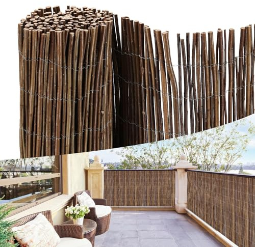 Peviasot Tapis en osier 120 x 300 cm, diamètre 6-13 mm, brise-vue naturel pour jardin, balcon et terrasse, protection contre le vent et le soleil, clôture de balcon, montage flexible, marron