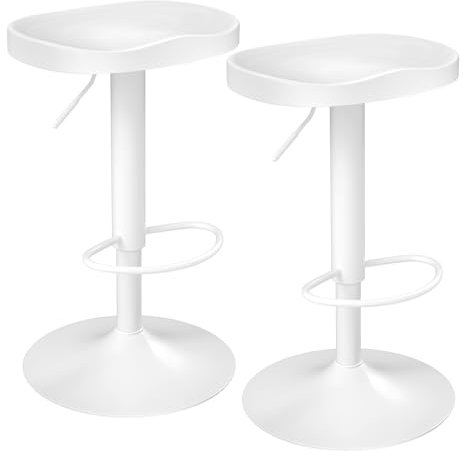 WOLTU Barhocker 2er Set, Hocker höhenverstellbar drehbar, mit Sattelsitz Fußstütze, Drehhocker aus Massivholz Metall, Küchenhocker Schminkhocker Arbeitshocker, Weiß, BH413ws-2