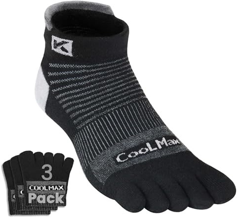 KWUKOTY Cushioned Compression Ankle Running Toe Socks COOLMAX, 3 Pairs Black Men & Women Size 6-9