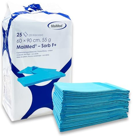 MaiMed Sorb F+ Bettunterlage wasserdicht 60x90 cm - Saugstarke Inkontinenzunterlage Einweg Inkontinenz Bettunterlage Krankenunterlagen - Geruchsbindend, wasserdicht, rutschfest - 50 Stück (2x25) Blau