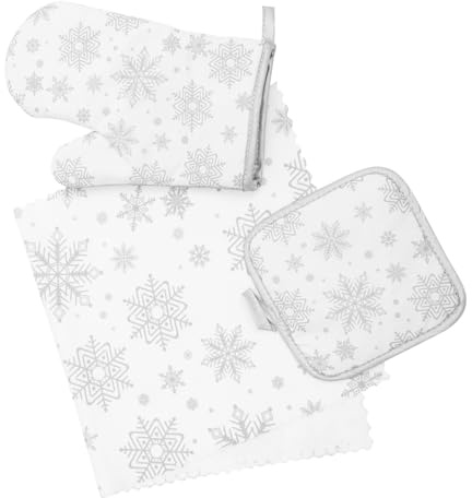 LIFKOME 1Set Christmas Kitchen Oven Gloves with Snowflake Pattern Heat Resistant Baking Gloves Pot Holders Towels for Xmas Cooking and Baking Kitchen Supply present