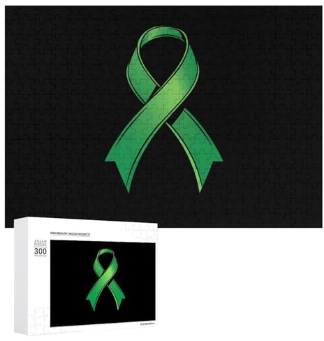 Green Ribbon Mental Health Awareness Funny Wooden Puzzle with Storage Box Adults Jigsaw Puzzles Challenge for Family Game Birthday Gift