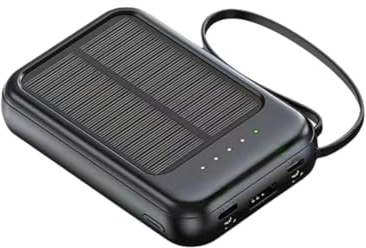 Solar Power Bank, 4 in 1 cavi integrati con ricarica rapida PD da 20 W, caricabatterie portatile per emergenze all'aperto, escursionismo (nero, milliampere, 10000)