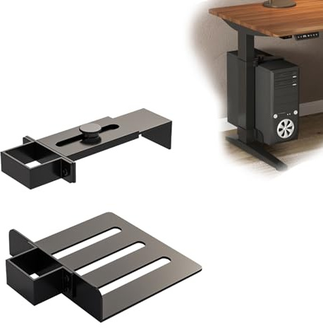 PC Halterung unter Schreibtisch, PC Halterung für Schreibtisch ohne Bohren, 18 kg Tragkraft, Höhen- & Breitenverstellbar, Computer Halterung für Stehtische (Tischbein 65x45 mm) Schwarz
