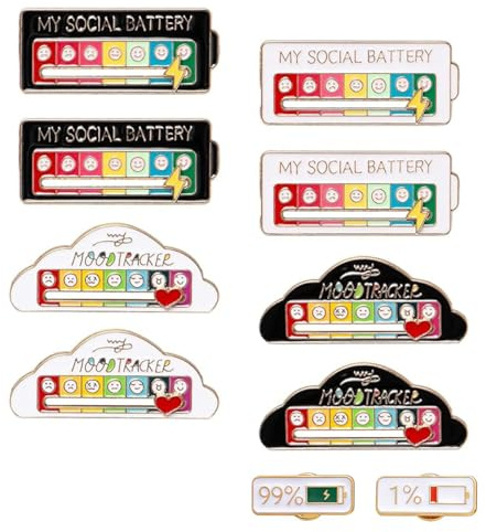Social Battery Pin 10 Stück Lustige Soziale Batterie Pins Anstecker Interaktive Stimmungsnadeln für Selbstausdruck Modisches Accessoire Emaille Pins für Rucksäcke Jacken und Hüte