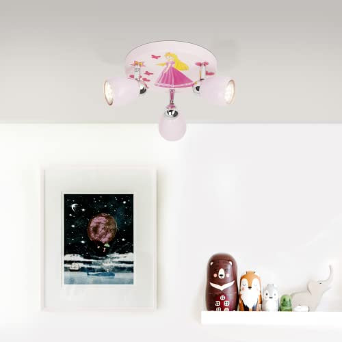 Lightbox LED Deckenstrahler im Prinzessinnendesign mit warmweißem Licht - 3 flammiges Spotrondell für das Kinderzimmer mit schwenkbaren Köpfen - Deckenleuchte inklusive wechselbarer Leuchtmittel