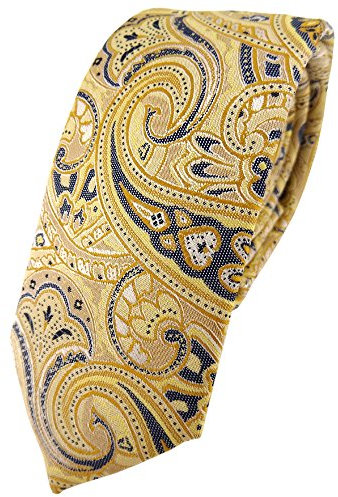 TigerTie schmale Designer Krawatte gelb gold beige sandgelb anthrazit Paisley