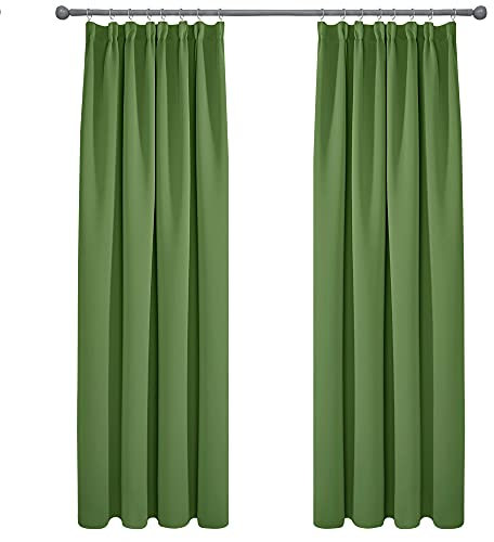 Deconovo Vorhang Blickdicht Gardinen Kinderzimmer Kräuselband Thermogardine Kälteschutz, 245x140cm(HöhexBreite), Apfelgrün, 2er Set