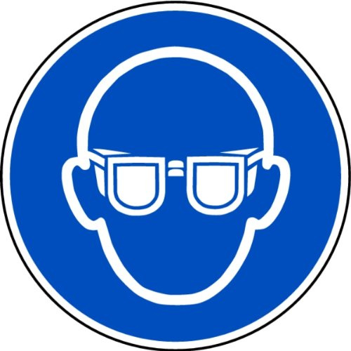 LEMAX® Gebotsschild, Augenschutz benutzen M004 DIN EN ISO 7010 Alu geprägt weiß Aufdruckfarbe: blau, 200mm