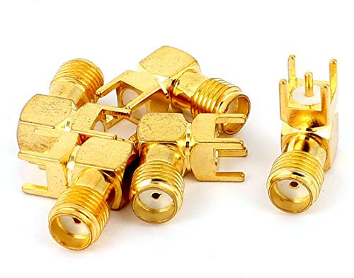 sourcing map 5 STK Gold Ton SMA Buchse auf Stecker 90 Grad Löten HF-Steckverbinder PCB Montage DE de
